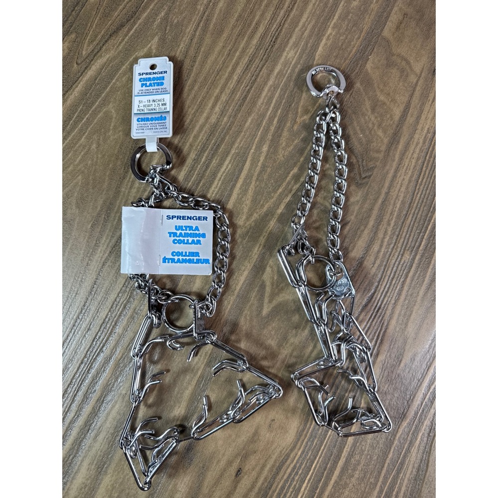 Sprenger Ultra Training Collar Dog 18in Lot of 2 New Chrome Plated 3.25mm Prong